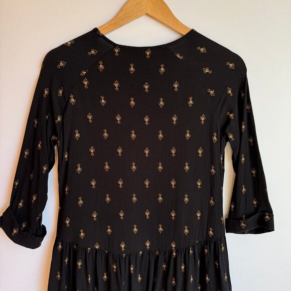 Garnet Hill Bohemian Tiered Pocket Detail Dress Size 4 Black Floral Emblem Print - Picture 8 of 16